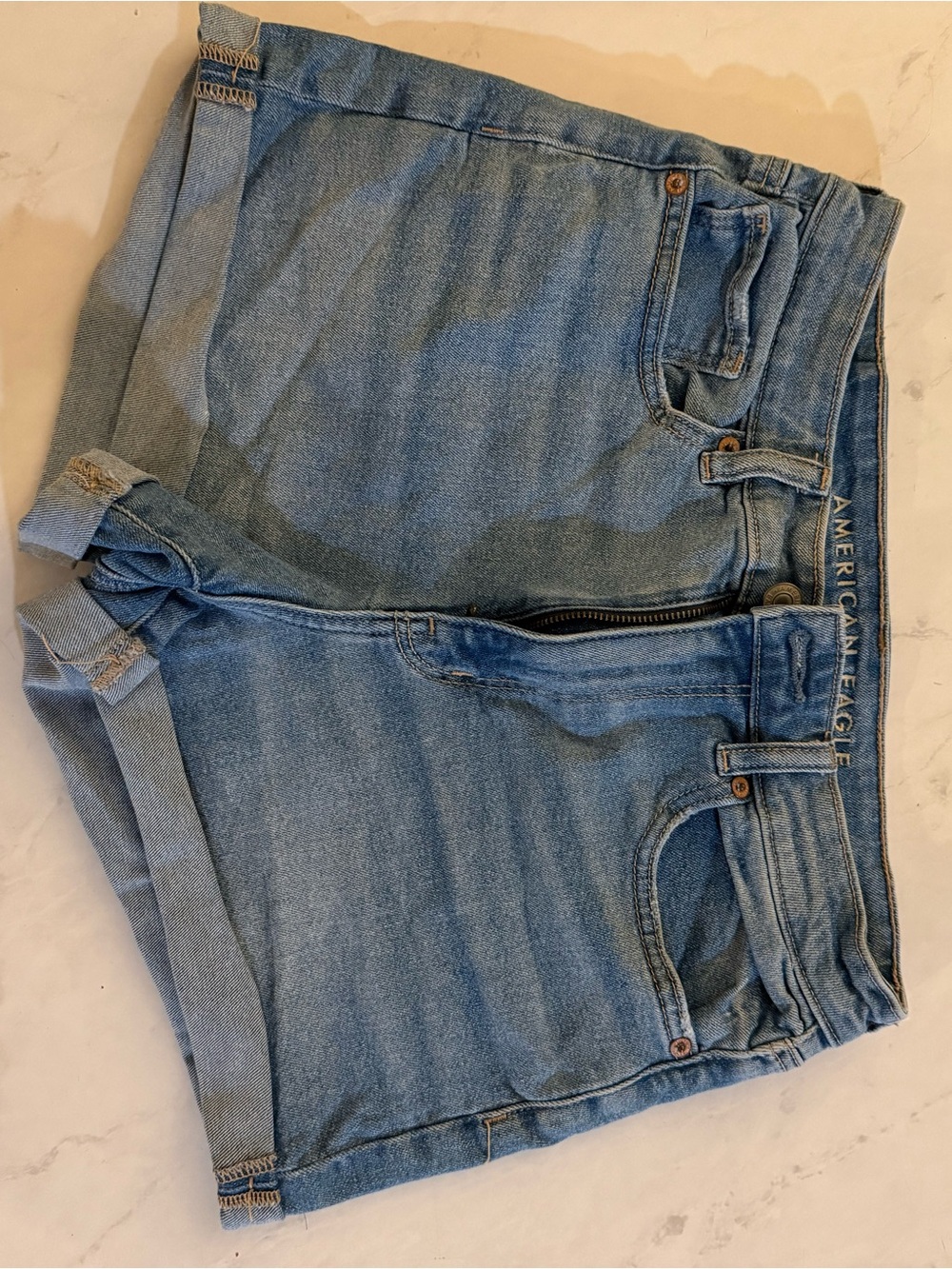American Eagle Light Blue Denim Shorts with Embroidered Waistband